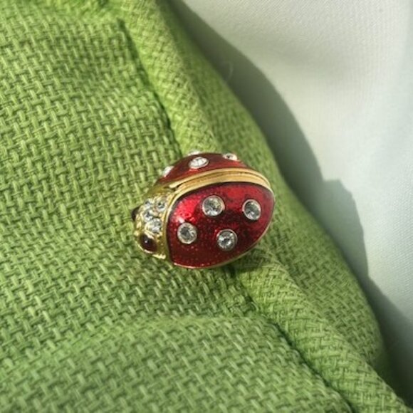 KREMENTZ Gold Ladybug Red Enamel Clear Rhinestone Pin BROOCH - Picture 8 of 10